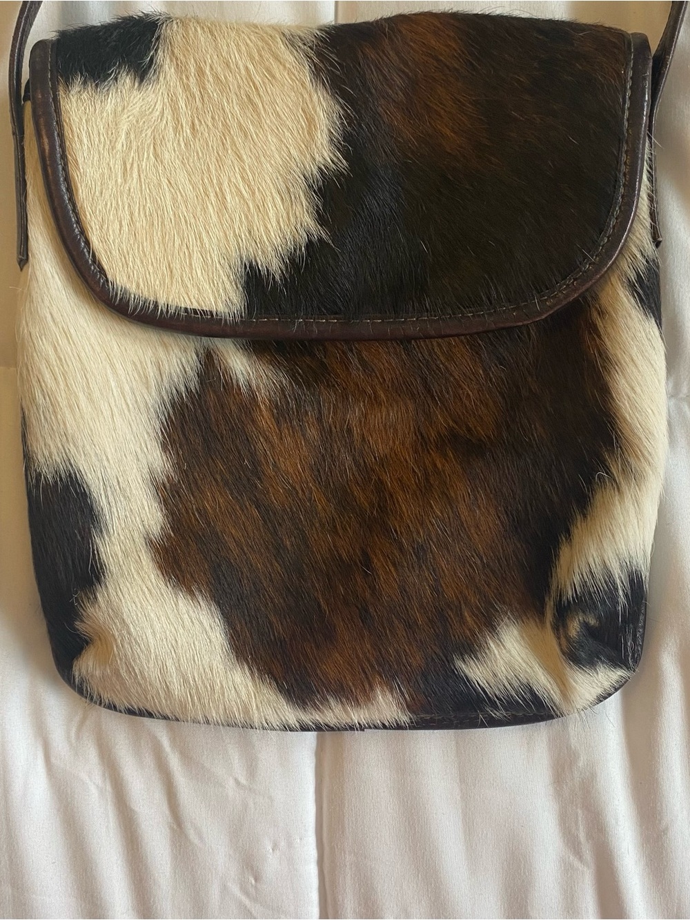 Cowhide Longhair Crossbody Bag in White, Brown, Black - Picture 3 of 5
